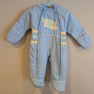 Vintage Blue Baby One Piece Snowsuit with Yellow Accents Bears Snow Patrol 6/9m